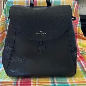 Kate Spade Leila Pebbled Leather Large Black Backpack with Drawstring